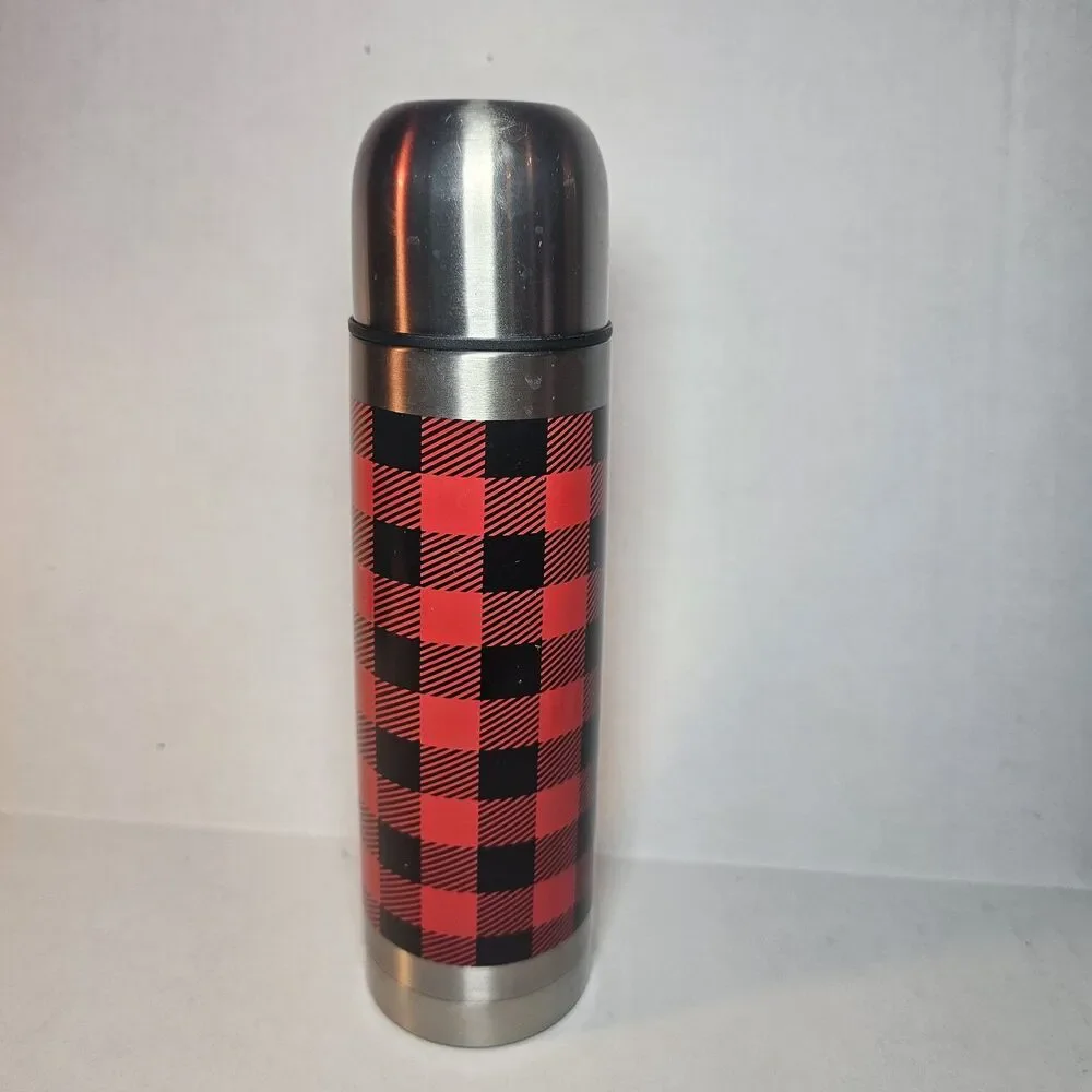 Christmas Buffalo Plaid Vacuum Insulated Water Bottle 17 OZ Red Black Stainless